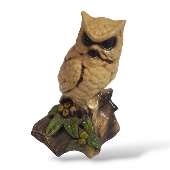 Owl Orzec Terrestone Figurine Ceramic Owl on Branch Vintage - Picture 1 of 8